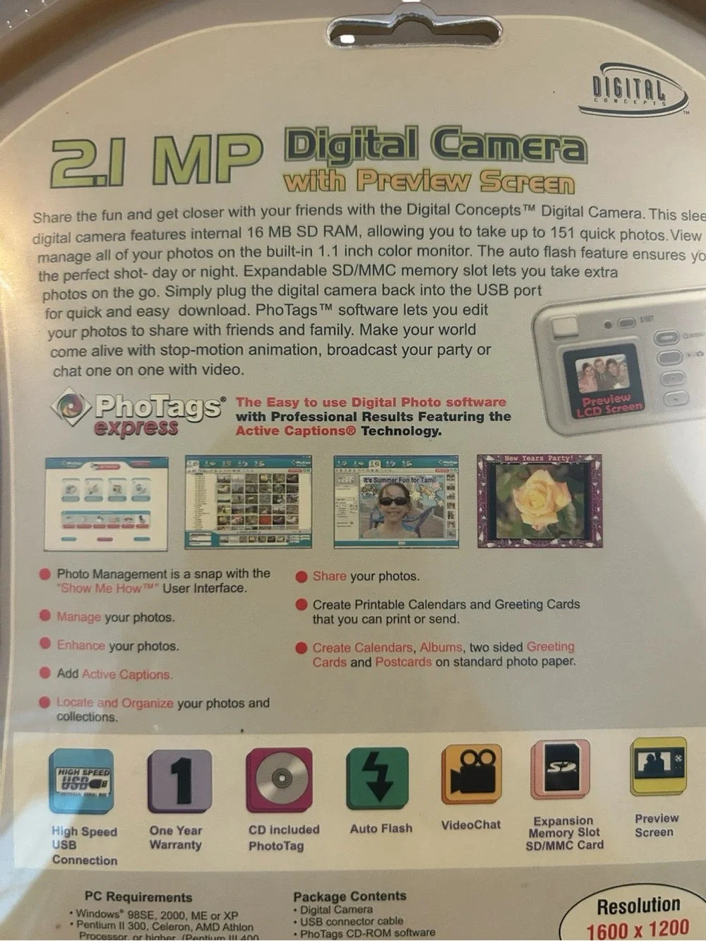 NEW Digital Concepts 21 MP Digital Camera w/Preview Screen 2007 NOS Auto Flash